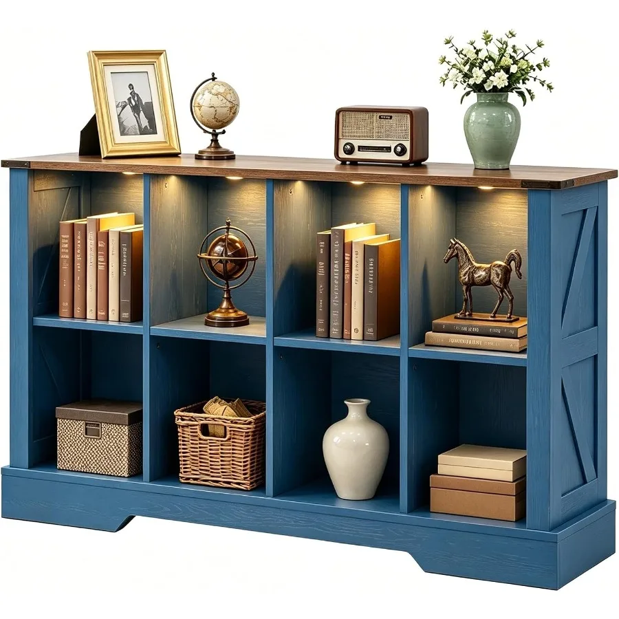 Bookshelf - 8-fach Würfel-Aufbewahrungsregal, 2-stöckiges Bücherregal mit LED-Beleuchtung,