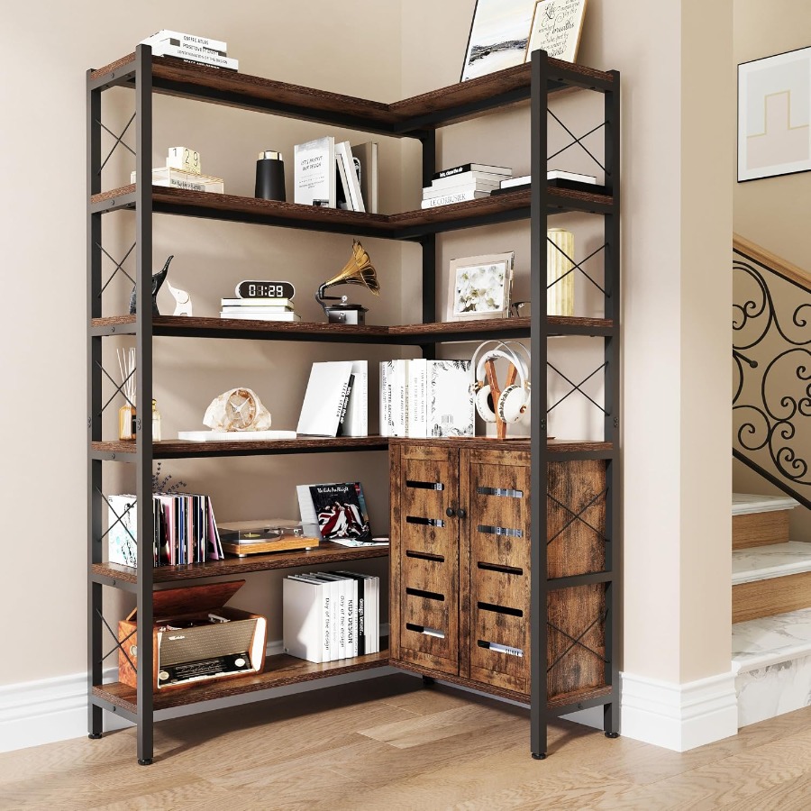 Bookshelf - 6-Regal-Eckbücherregal für das Wohnzimmer, Metallrahmen mit