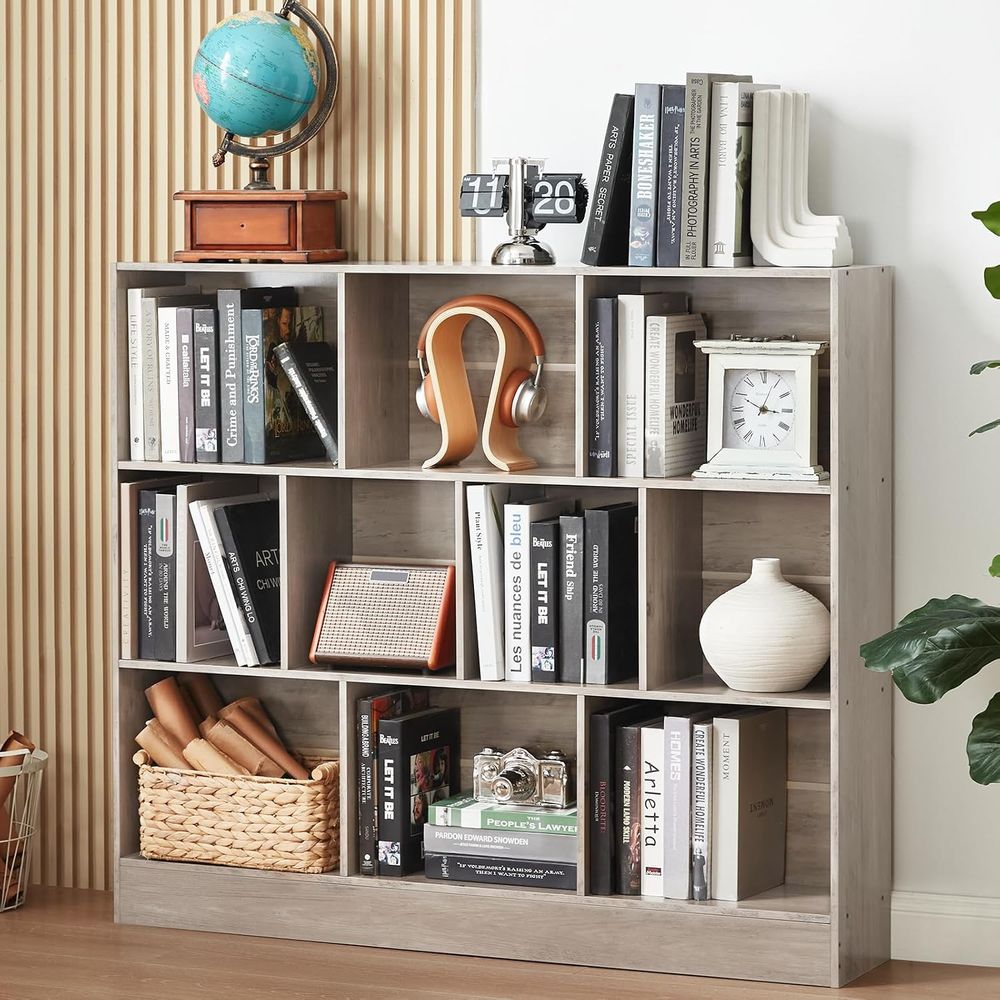 Bookshelf - LEYAOYAO 10-Würfel-Bücherregal mit Sockel, 3-stöckiges graues